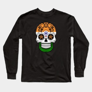 Indian Flag Sugar Skull with Roses Long Sleeve T-Shirt